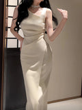 Sexy Sheath Ivory Satin Slit Ankle Length Prom Dresses Evening Dress HZ1024