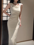 Sexy Sheath Ivory Satin Slit Ankle Length Prom Dresses Evening Dress HZ1024