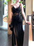 Pretty Sheath Spaghetti Straps Black Ankle Length Prom Dresses Evening Dress HZ1024