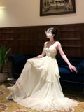 Classy A Line Spaghetti Straps Ivory Long Prom Dresses Evening Dress With Layers HZ1024