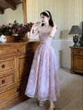 Classy A Line Strapless Pink Floral Knee Length Prom Dresses Evening Dress HZ1024