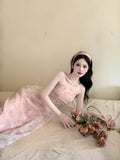 Classy A Line Strapless Pink Floral Knee Length Prom Dresses Evening Dress HZ1024