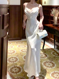 Classy Sheath Spaghetti Straps Sleeveless White Long Prom Dresses Evening Dress HZ1024