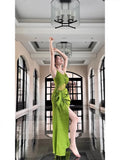 Vintage Sheath Spaghetti Straps Sleeveless Green Slit Prom Dresses Evening Dress HZ1024