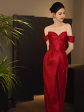Sexy Mermaid Red Long Prom Dresses Satin Birthday Outfits HZ1024