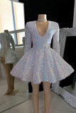 Sparkling V-neck A-line Mini Prom Dress With Beading Homecoming Dresses HZ1024