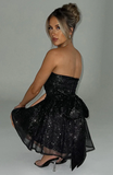 Sparkling V-neck A-line Mini Prom Dress With Bow Black Homecoming Dresses HZ1024