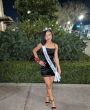 Sexy Black Women Homecoming Dress Sheath Spaghetti Straps With Ruffles HZ1024