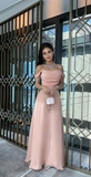 Sexy A Line Off The Shoulder Strapless Pink Long Prom Dresses Evening Dress With Ruffles HZ1024
