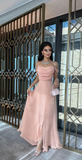 Sexy A Line Off The Shoulder Strapless Pink Long Prom Dresses Evening Dress With Ruffles HZ1024