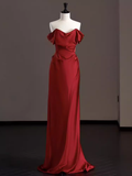 Sexy Mermaid Red Off The Shoulder Long Prom Dresses Satin Birthday Outfits HZ1024