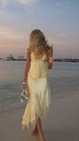Classic Sheath Halter Yellow Chiffon Long Prom Dress With Ruffles HZ1024