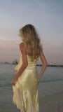 Classic Sheath Halter Yellow Chiffon Long Prom Dress With Ruffles HZ1024