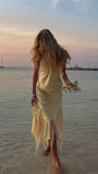 Classic Sheath Halter Yellow Chiffon Long Prom Dress With Ruffles HZ1024