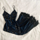 Classic A Line Spaghetti Straps Beads Black Chiffon Prom Dress With Ruffles HZ1024