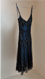 Classic A Line Spaghetti Straps Beads Black Chiffon Prom Dress With Ruffles HZ1024