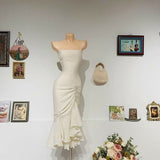 Classic Sheath Spaghetti Straps Ivory Prom Dress With Ruffles HZ1024