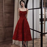 Sexy A Line Spaghetti Straps Red Prom Dresses Lace Birthday Outfits HZ1024