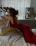 Classic Sheath Off The Shoulder Long Red Prom Dresses HZ1024