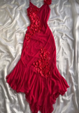 Sexy Sheath Asymmetric Spaghetti Straps Chiffon Sleeveless Burgundy Prom Dresses Evening Gowns HZ1024