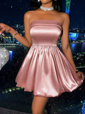 Romantic Satin Strapless Pleated Homecoming Dresses Party Dress HZ1024