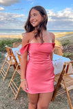 Off The Shoulder Satin Tight Short Dress Senior Homecoming Dress HZ1024