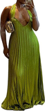 Classy A line Halter Ruffles Floor Length Green Prom Dresses Black Girl Prom Gowns HZ1024