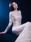 Sexy Mermaid Scoop Neckline Silver Sequin Prom Dresses Long Birthday Outfits HZ1024