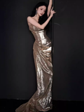 Sexy Mermaid Strapless Neckline Sequin Prom Dresses Long Birthday Outfits HZ1024