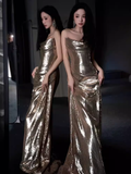 Sexy Mermaid Strapless Neckline Sequin Prom Dresses Long Birthday Outfits HZ1024