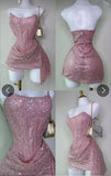 Cheap Sheath Strapless Pink Sequin Homecoming Dresses Short Birthday Dress HZ1024
