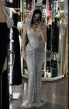 Pretty Mermaid Square Neckline Sequin Silver Long Prom Dresses Glitter Evening Dress HZ1024