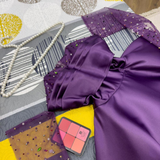 Pretty A Line Strapless Grape Long Sleeves Satin Sequin Long Prom Dress HZ1024