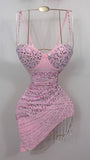 Sexy 18th Birthday Outfits Sheath Spaghetti Straps Pink Homecoming Dress Short Mini Party Dress With Beads HZ1024