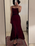 Fancy Sheath Straps Burgundy Black Long Prom Dresses HZ1024
