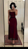 Fancy Sheath Straps Burgundy Black Long Prom Dresses HZ1024