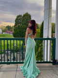Fancy Mermaid Straps Backless Mint Green Long Prom Dresses HZ1024