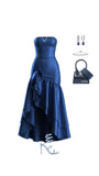 Fancy High Low Strapless Navy Blue Ruffles Long Prom Dresses Evening Dress HZ1024