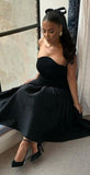 Vintage A Line Strapless Black Birthday Outfits Knee Length Homecoming Dresses Little Black Dress HZ1024