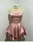 Simple A Line Spaghetti Straps Pink Birthday Outfits Satin Homecoming Dresses HZ1024
