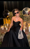 Fancy A Line Sweetheart Black Satin Long Prom Dresses HZ1024