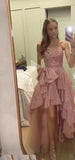 Fancy High Low Strapless Pink Sequin Long Prom Dresses Evening Dress HZ1024