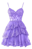 Sexy A line Straps 18th Birthday Dress Lace Lilac Homecoming Dresses Short Party Dress HZ1024