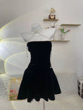 Vintage A Line Strapless Black Velvet Birthday Outfits Short Homecoming Dress HZ1024