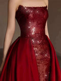 Pretty Strapless Red A Line Long Prom Dresses With Slit HZ1024