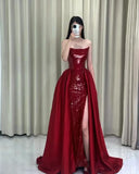 Pretty Strapless Red A Line Long Prom Dresses With Slit HZ1024