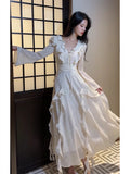 Gorgeous A line Chiffon Long Sleeves White Prom Dress With Layers HZ1024
