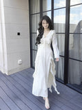 Gorgeous A line Chiffon Long Sleeves White Prom Dress With Layers HZ1024