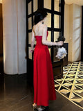 Pretty A line Straps Red Long Satin Prom Dresses Formal Evening Dress HZ1024