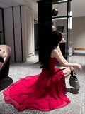 Gorgeous Sheath Spaghetti Straps Red Long Prom Dresses Evening Dress HZ1024